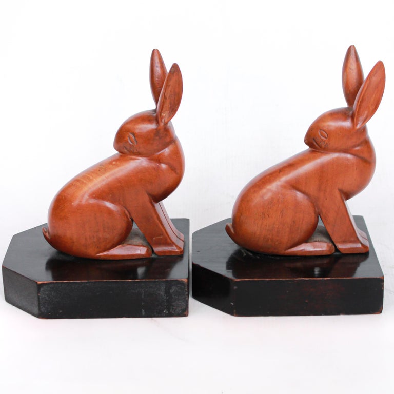 Pair of Art Deco Walnut Rabbit Bookends at 1stDibs