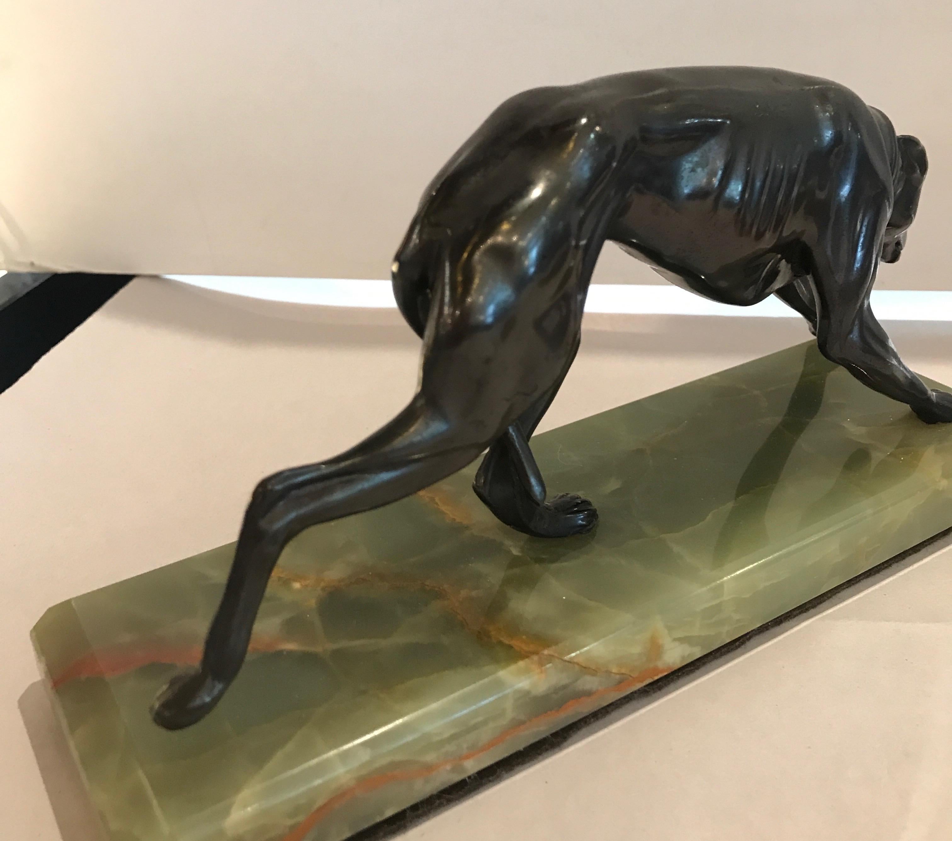 Patinated Pair of Art Deco Whippet Motif Bookends