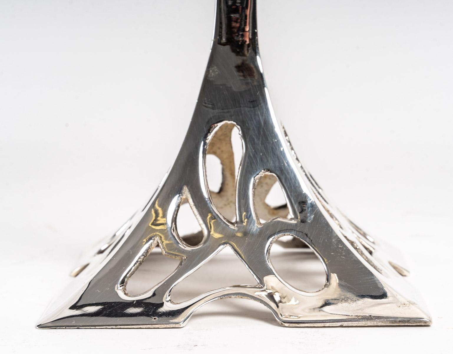 Silvered Pair of Art Nouveau Candlesticks