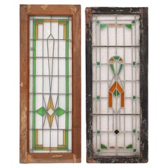 Paire de fenêtres allemandes Art Nouveau en verre au plomb