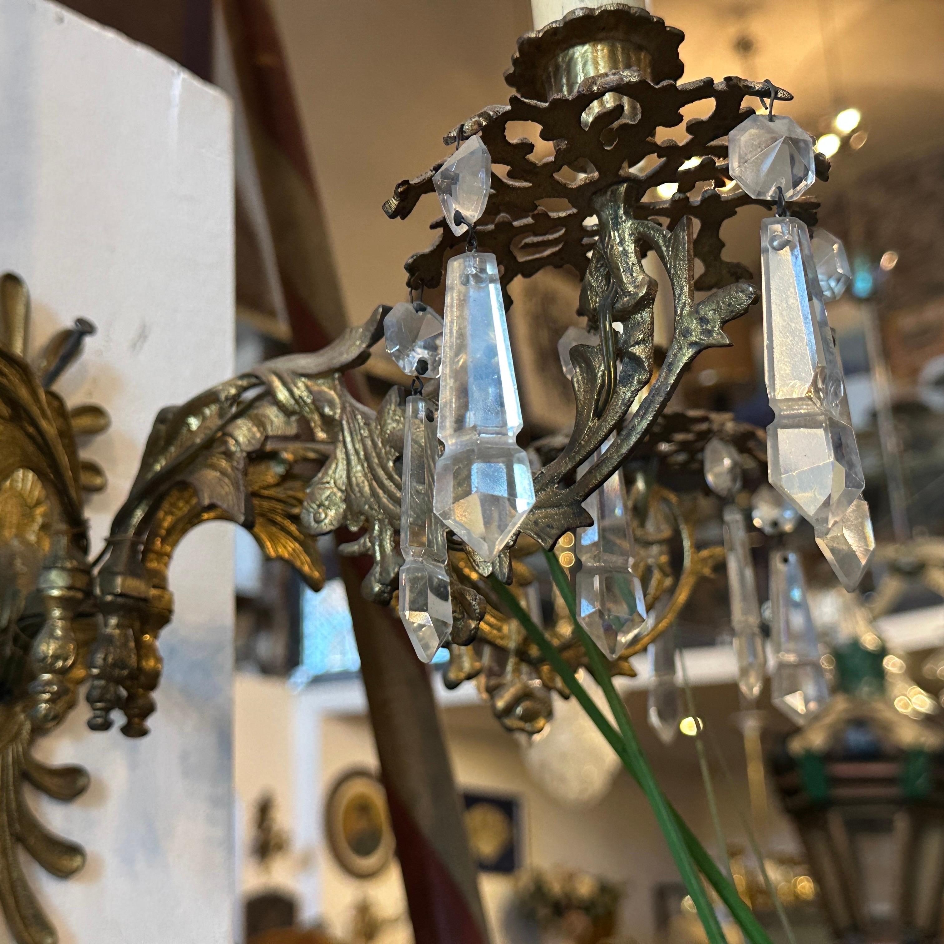 A Pair of Art Nouveau Gilded Iron and Cristal Sicilian Wall Sconces For Sale 6