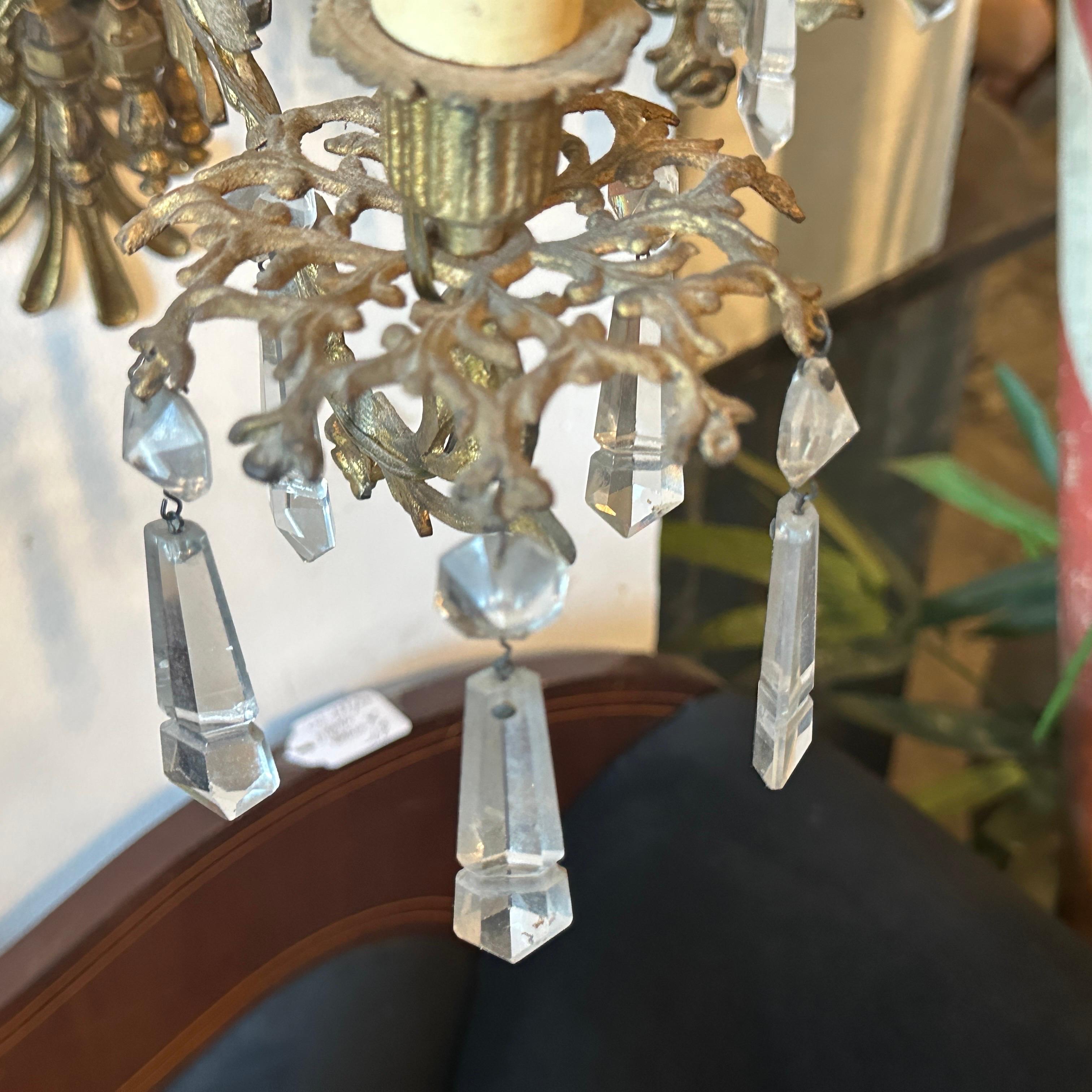 A Pair of Art Nouveau Gilded Iron and Cristal Sicilian Wall Sconces For Sale 10