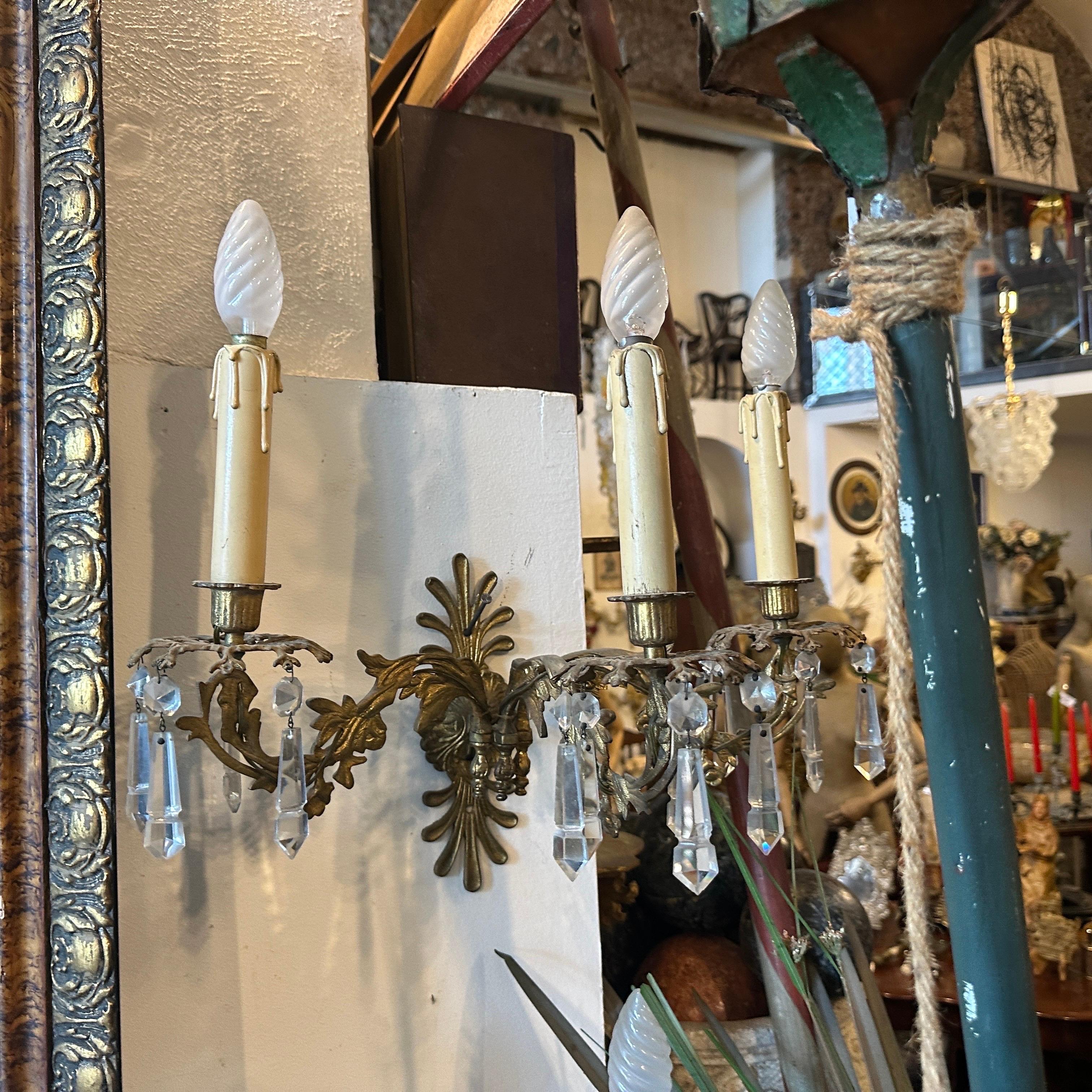 A Pair of Art Nouveau Gilded Iron and Cristal Sicilian Wall Sconces For Sale 2
