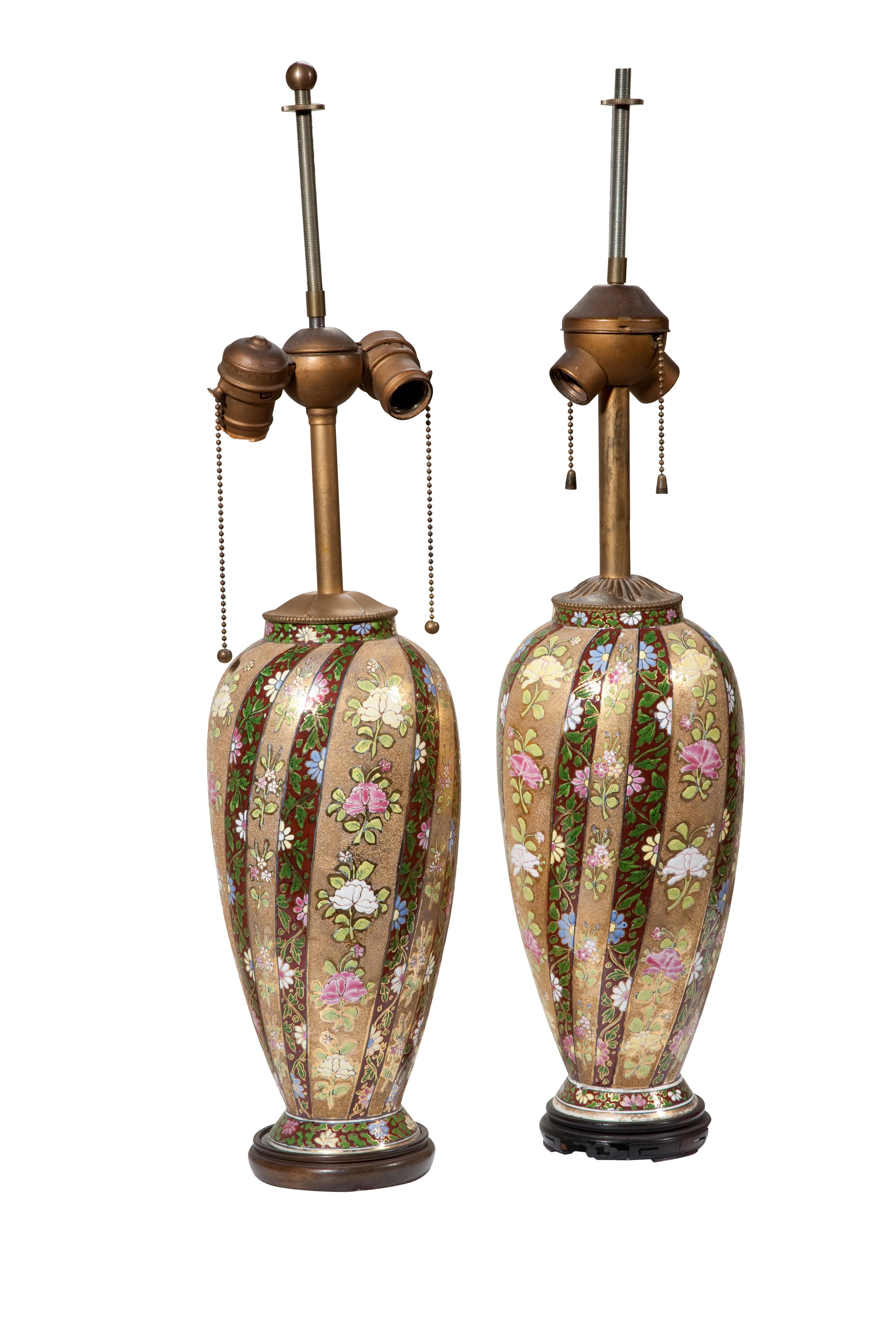 Enameled Pair of Art Nouveau Lamps by the Fischer Hungarian Porcelain Factory