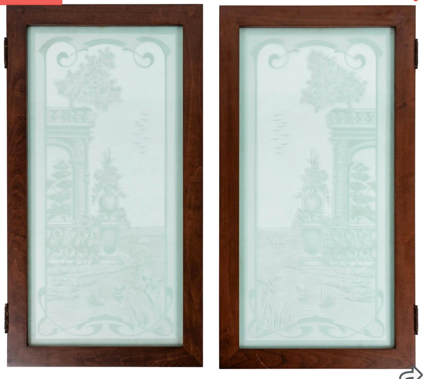 A Pair of Art Nouveau Style Etched Glass Windows 19th Century depicting swans. For Sale 2