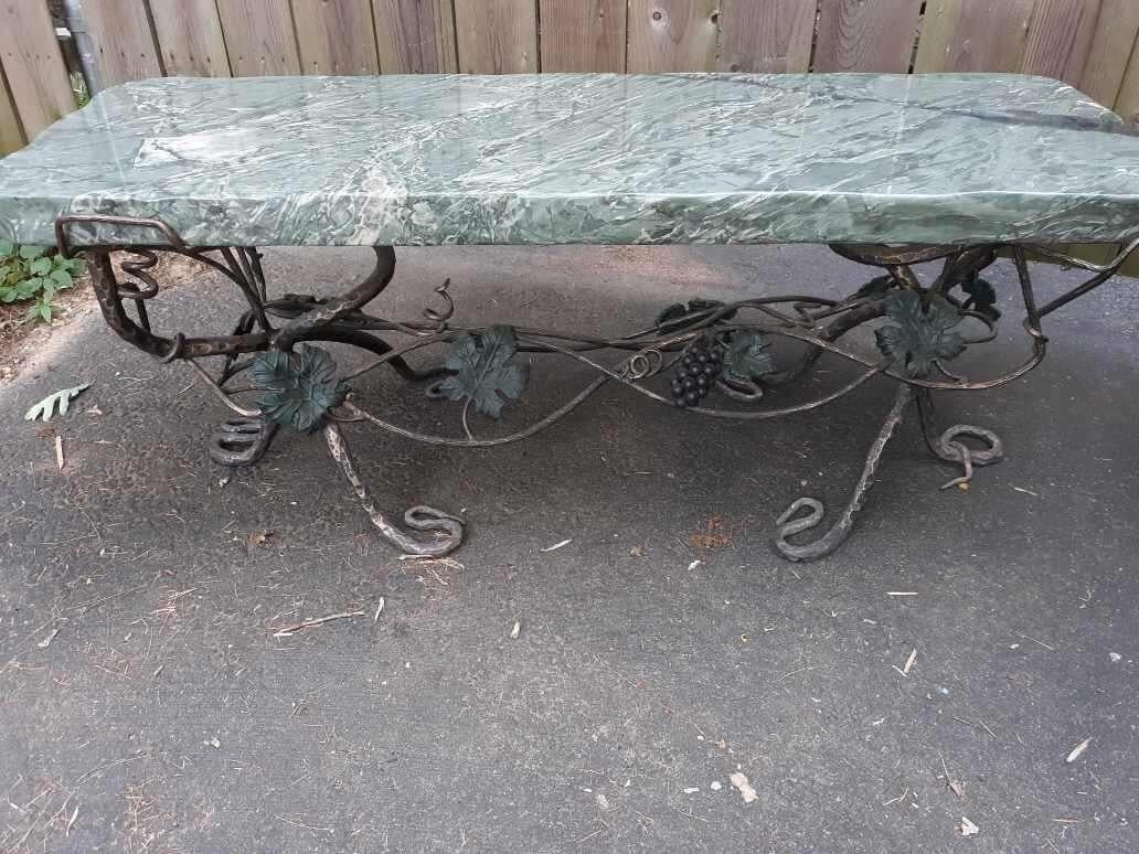 Pair of Art Nouveau Wrought Iron and Marble Garden Benches In Good Condition In Lambertville, NJ