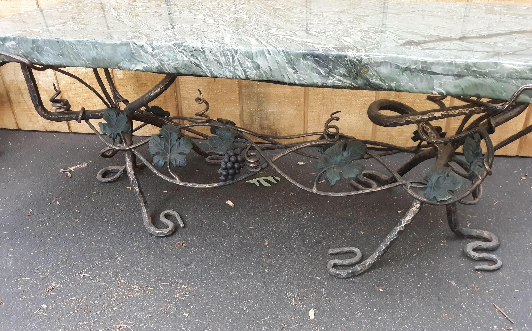 Pair of Art Nouveau Wrought Iron and Marble Garden Benches 3