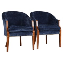 A Pair of Arthur Brett Tub Chairs in Navy Blue 1980s – Fine English Furniture