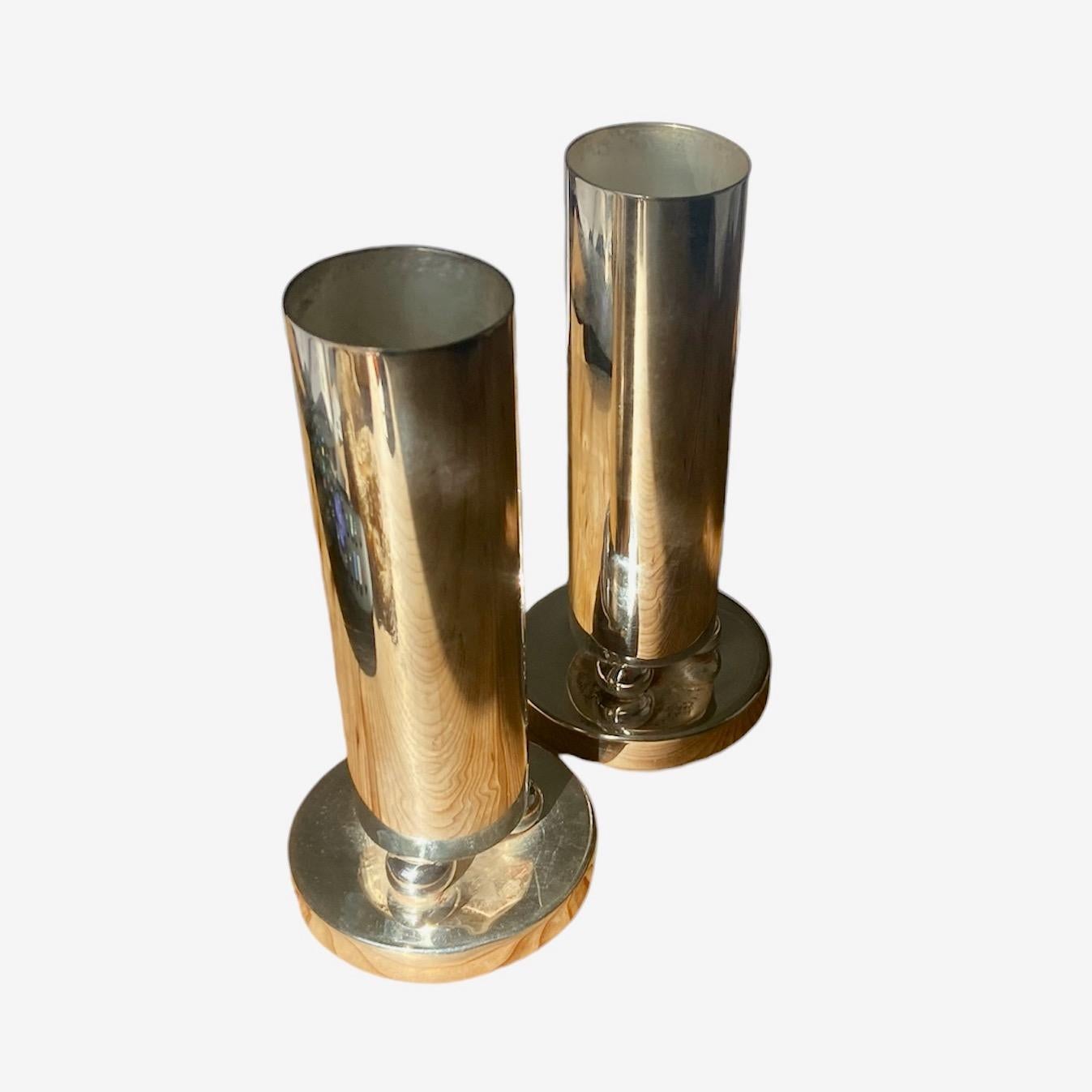 Silvered pair of Arthur Krupp re-silvered 1950s Soliflore vases attributed to Gio Ponti. For Sale