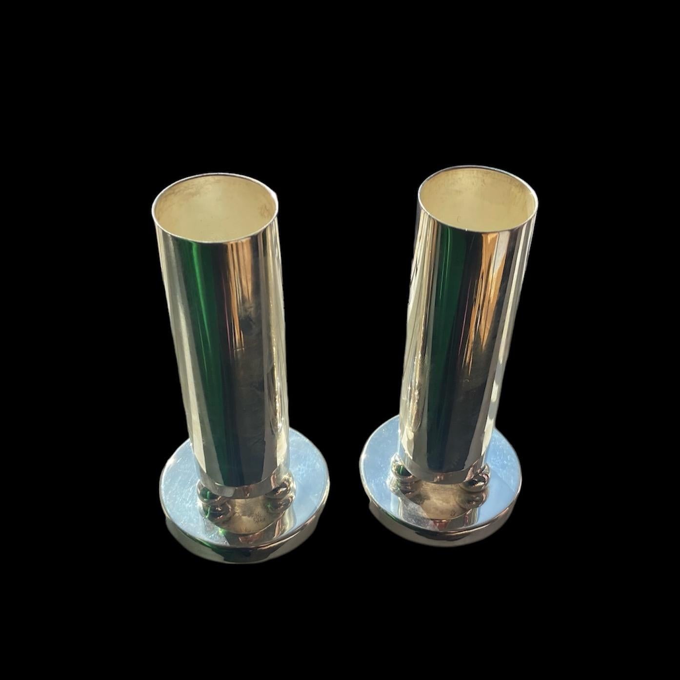 pair of Arthur Krupp re-silvered 1950s Soliflore vases attributed to Gio Ponti. In Good Condition For Sale In London, Fitzrovia