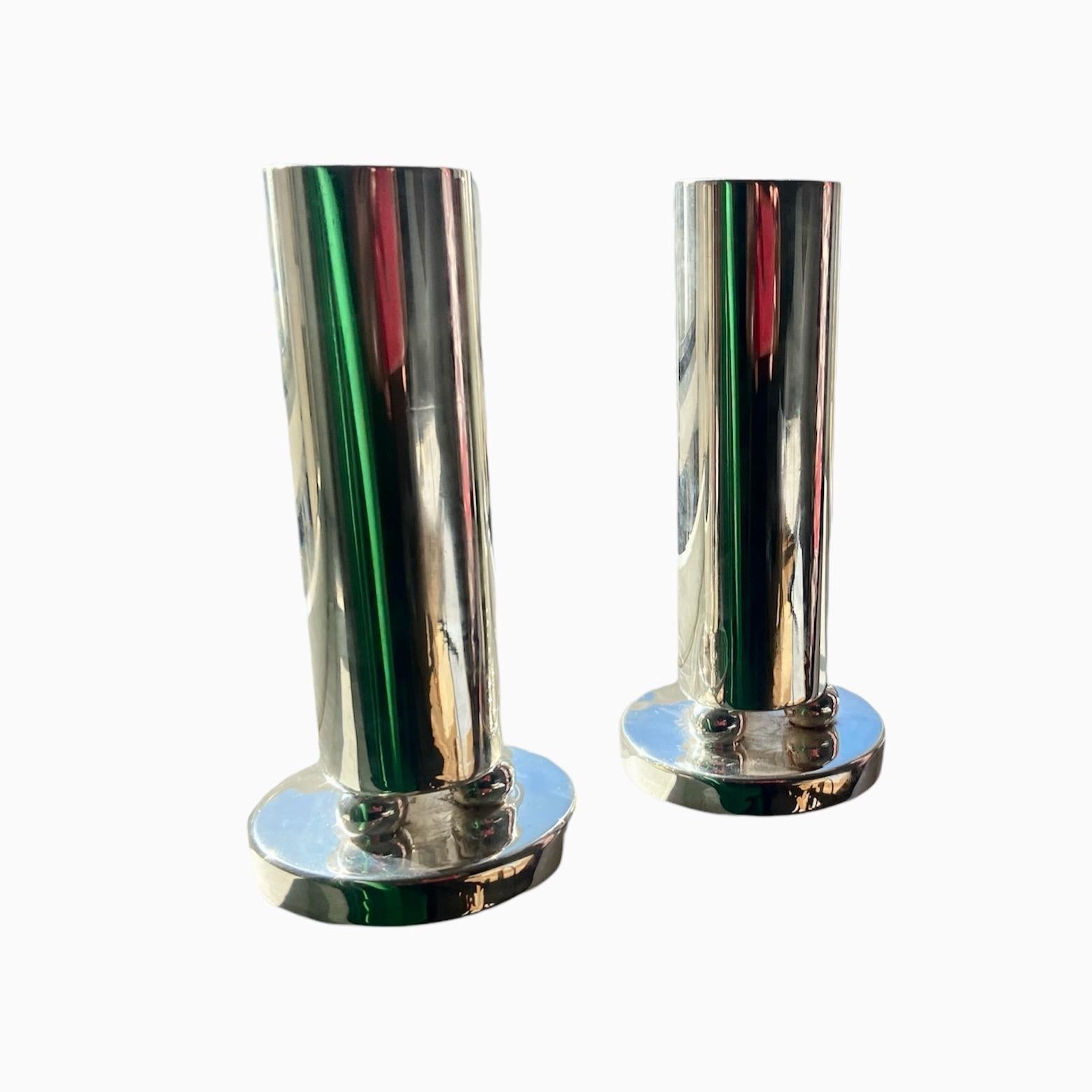 20th Century pair of Arthur Krupp re-silvered 1950s Soliflore vases attributed to Gio Ponti. For Sale