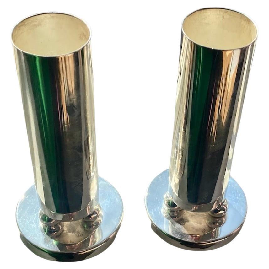 Mid-Century Modern pair of Arthur Krupp re-silvered 1950s Soliflore vases attributed to Gio Ponti. For Sale