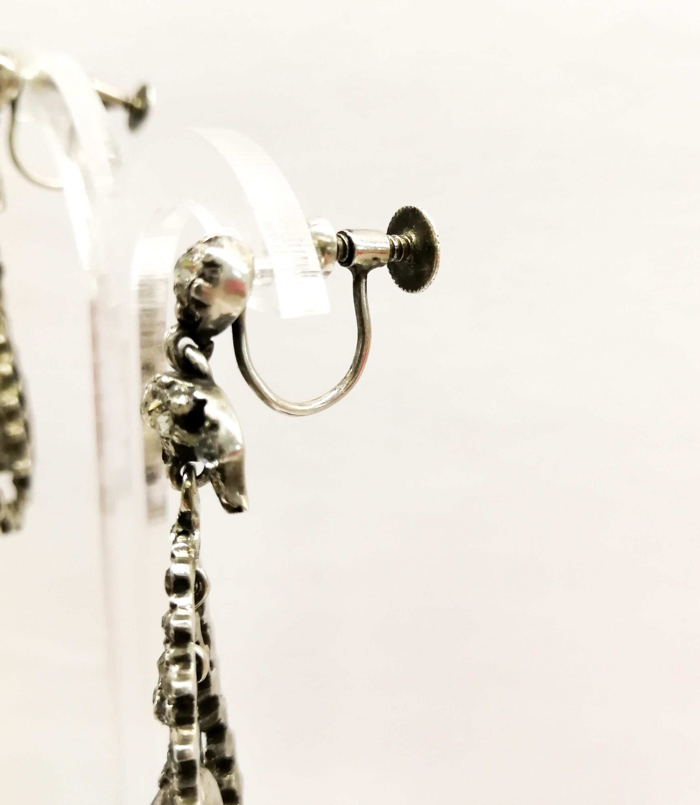 A pair of articulated multi hoop silver and paste drop earrings, French, c1900s 3