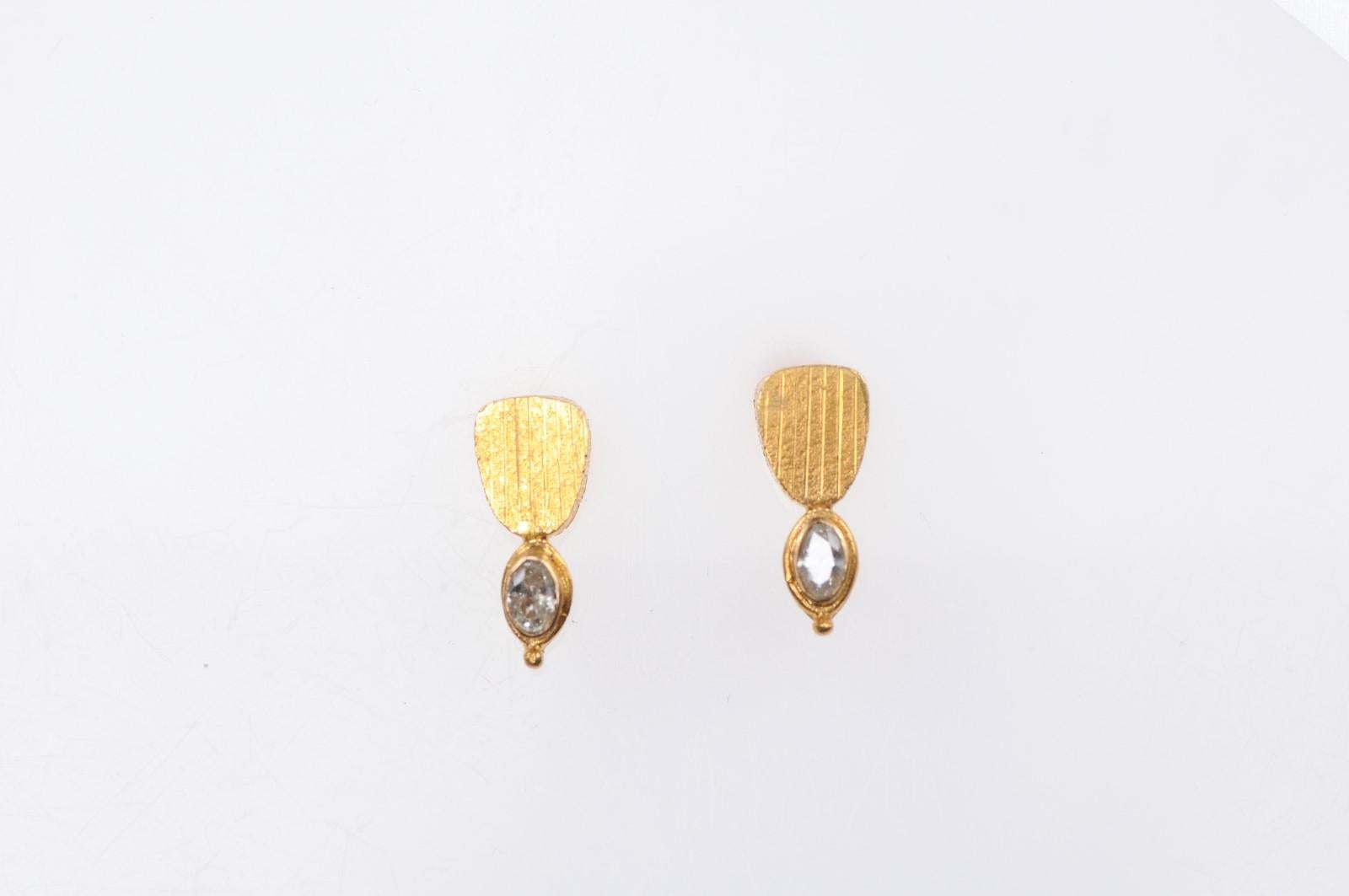 Pair of Artisan Created 22-Karat Gold and Diamond Dangling Earrings  1