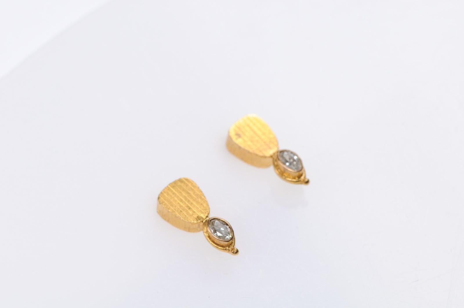 Pair of Artisan Created 22-Karat Gold and Diamond Dangling Earrings  2