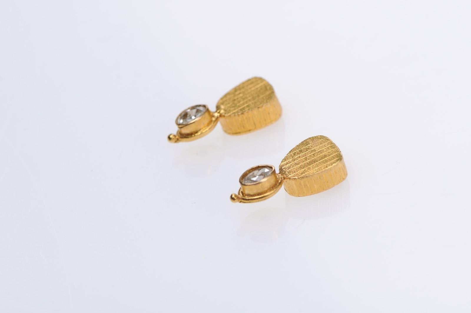 Pair of Artisan Created 22-Karat Gold and Diamond Dangling Earrings  3