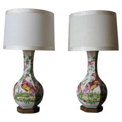 A Pair of Artisan Hand-Painted Pheasant Ceramic Table Lamps