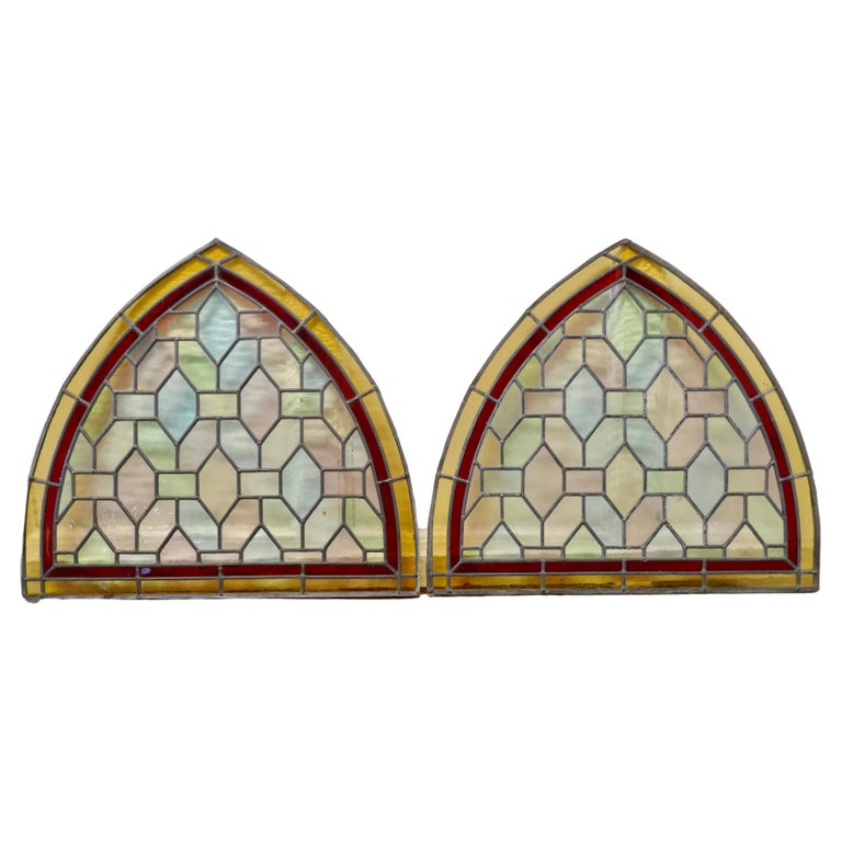 Pair Of Arts And Crafts Arched Stained Glass Window Panels For Sale At 1stdibs