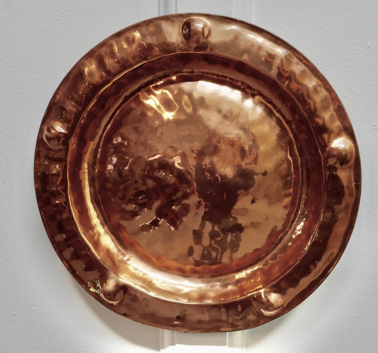 Pair of Arts and Crafts Beaten Copper Wall Plates by Lombard For Sale