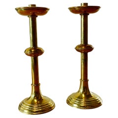 Antique A Pair of Arts and Crafts Brass Candle Sticks