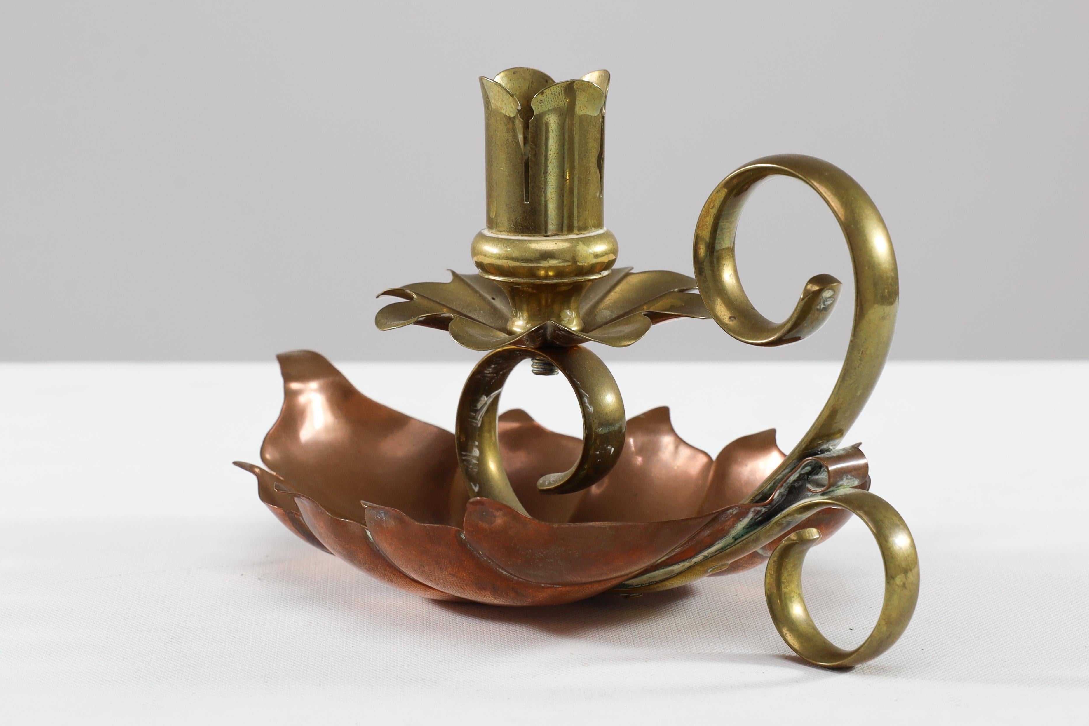 A pair of Arts and Crafts copper and brass lily pad candle night lights. For Sale 1