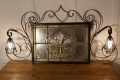 Pair of Arts & Crafts Gothic Stained Glass Mirror Lights