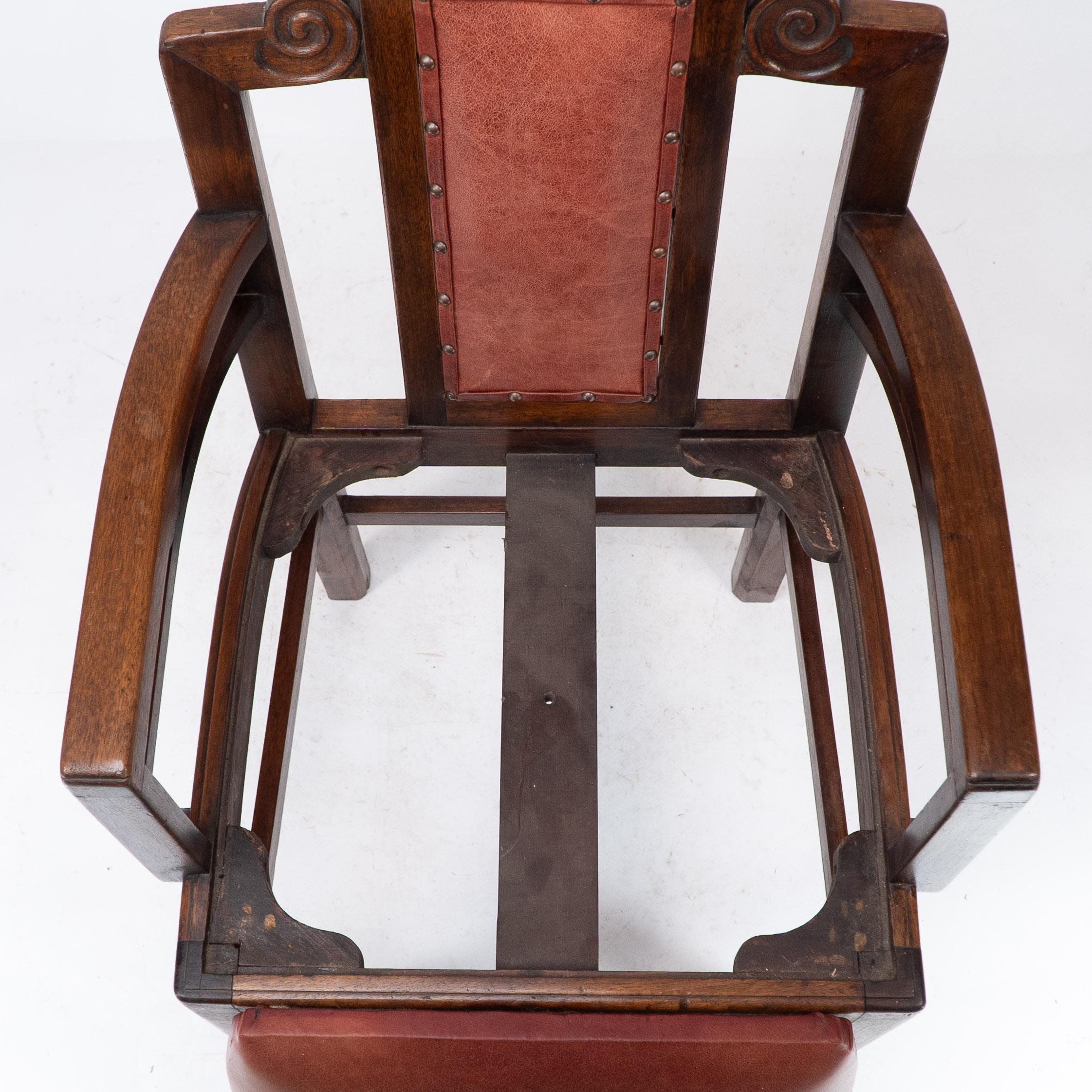 Sir Frank Brangwyn attr. Pair of Arts & Crafts mahogany armchairs Chinese style For Sale 6