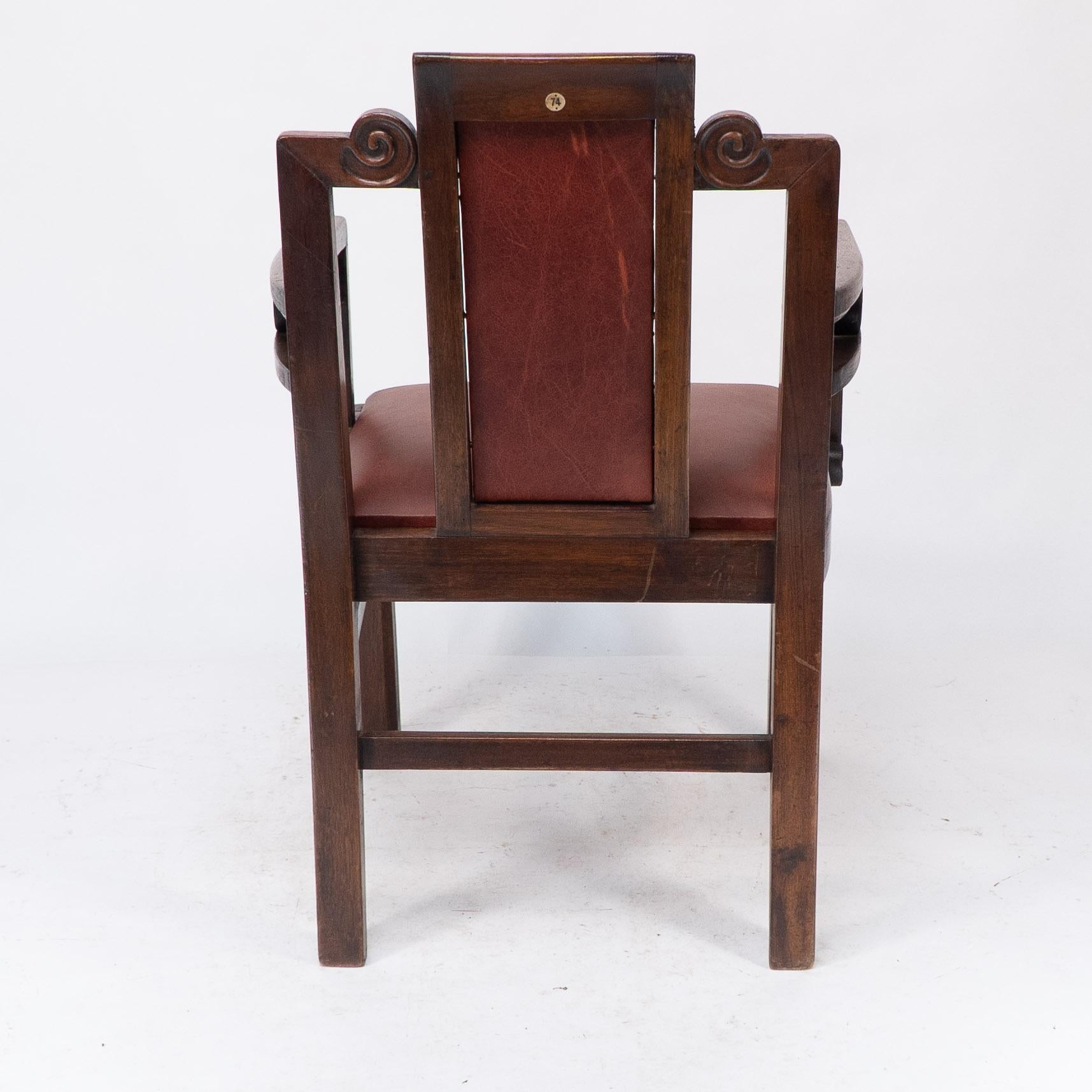 Sir Frank Brangwyn attr. Pair of Arts & Crafts mahogany armchairs Chinese style For Sale 9