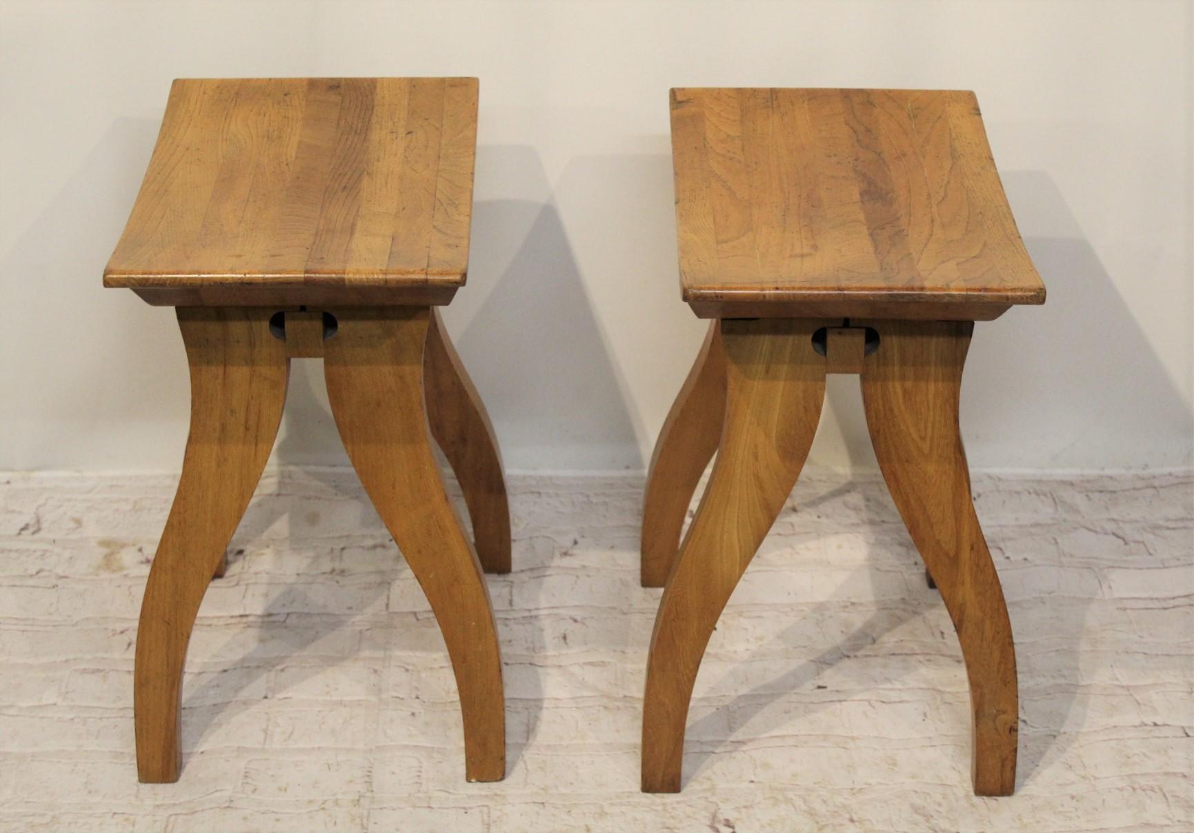 A pair of the finest Arts & Crafts style stools, made from solid maple timber and of a unique bolt tightening adjustable design, so the legs can be tightened over time, these date from the 1960s and are of English origin.
The saddle style seats are