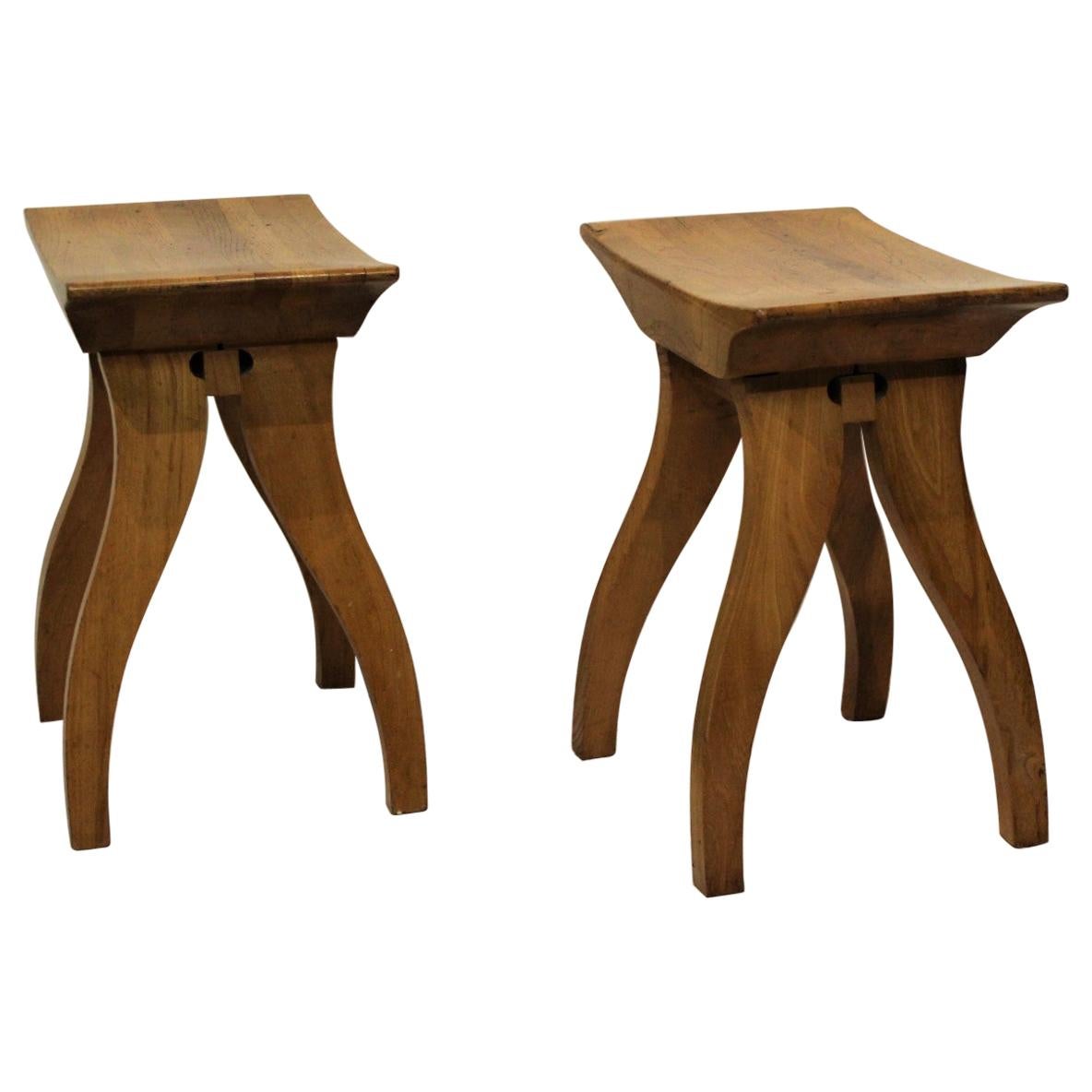 Pair of Arts & Crafts Style Wooden Stools