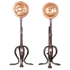 A Pair of Arts & Crafts Brass & Wrought Andiron Rests