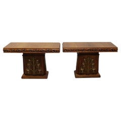 A Pair of Arts & Crafts Console Tables with Brass Grape Vine Decoration