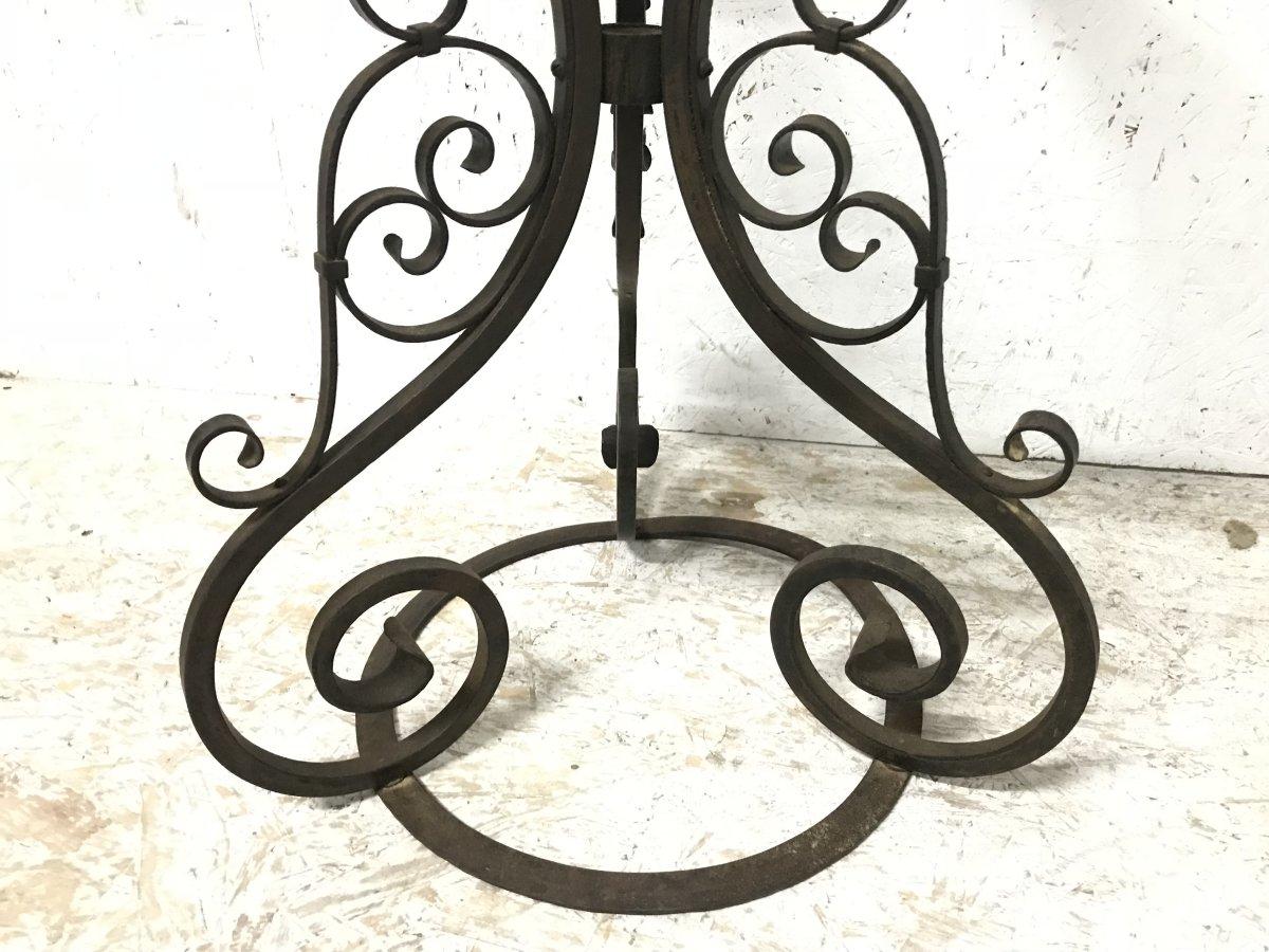 A Pair of Arts & Crafts Hand Formed Wrought Iron Side Tables with Scroll Details For Sale 1