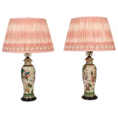 Pair of Asian Green and Coral Lamps