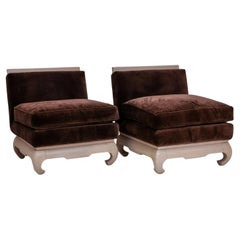 Pair of Asian Inspired Slipper Chairs with Cashmere Velvet Upholstery