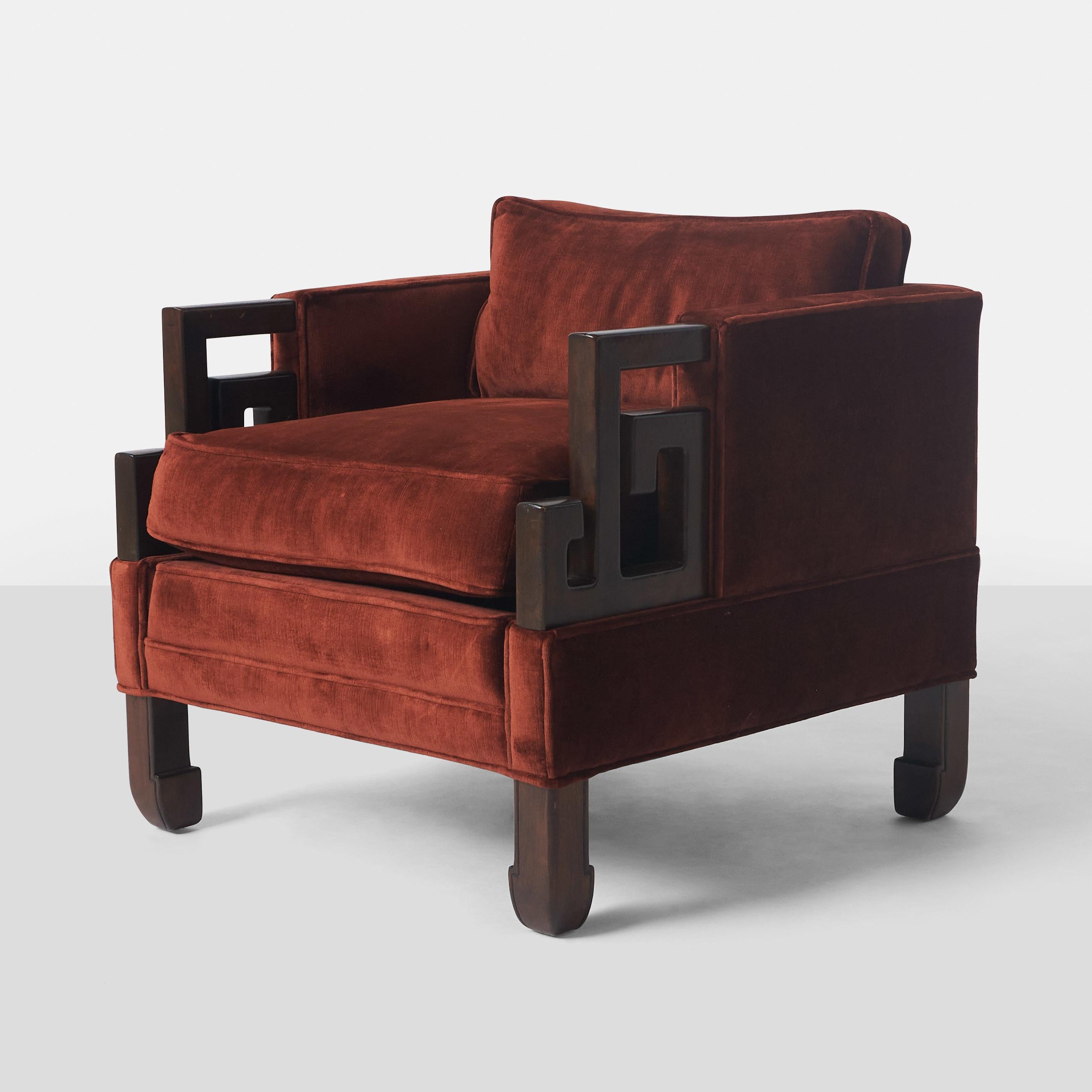 Moderne Paire de fauteuils de salon modernes asiatiques attribués à James Mont en vente