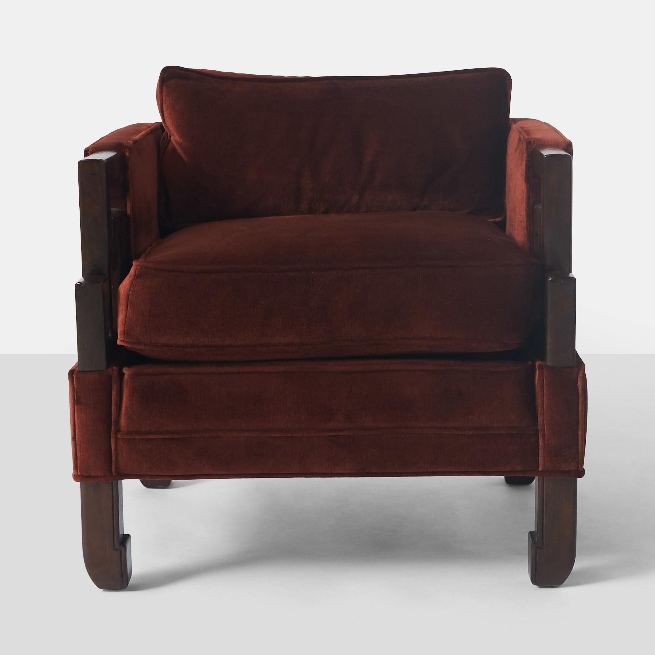 Paire de fauteuils de salon modernes asiatiques attribués à James Mont Bon état - En vente à San Francisco, CA