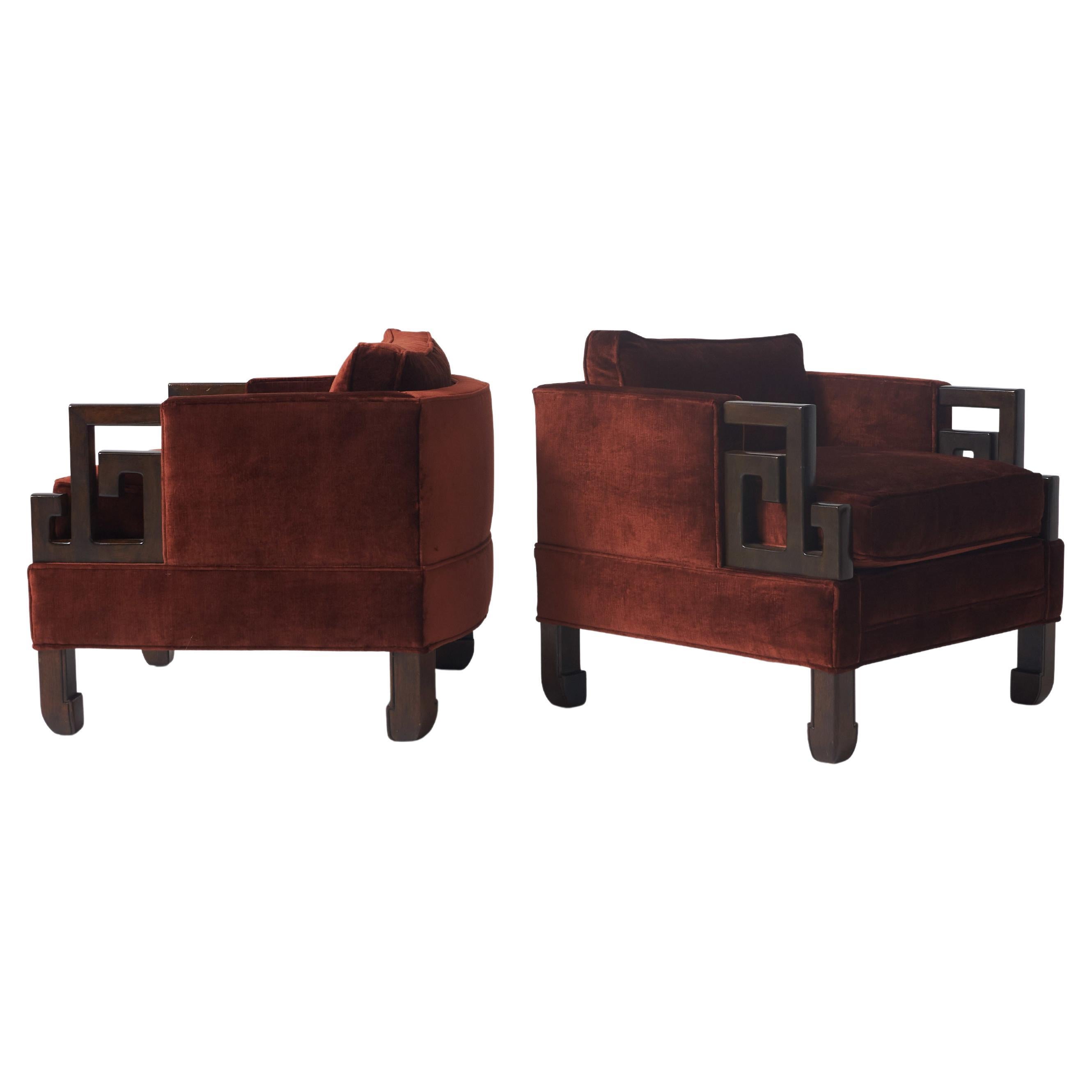 Pair of Asian Modern Lounge Chairs Attributed to James Mont For Sale