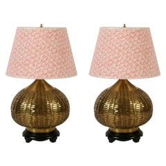 Pair of Asian Style Brass Woven Table Lamps
