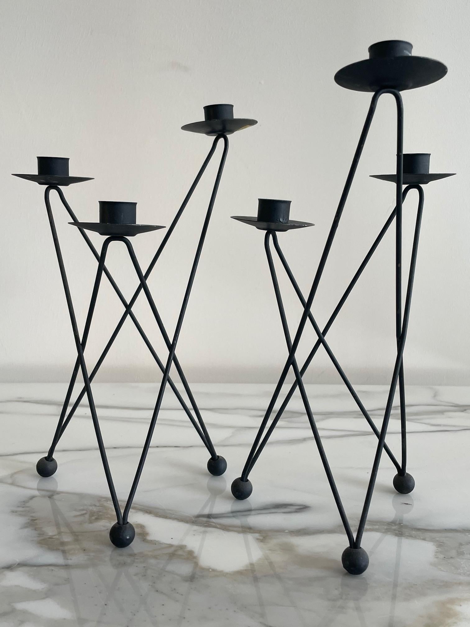 North American Pair of Atomic Candleholders by Architect Victor Bisharat For Sale