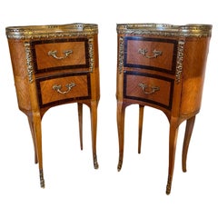 Pair of Attractive 19thc Marquetry Bedside Tables