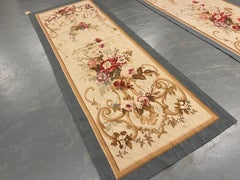 A Pair of Aubusson Runner Rug Handwoven Carpet Floral Stair Runner Home Decor