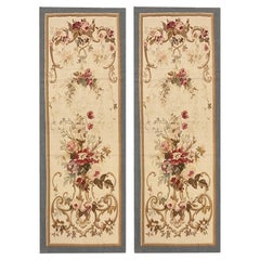 A Pair of Aubusson Runner Rug Handwoven Carpet Floral Stair Runner Home Decor
