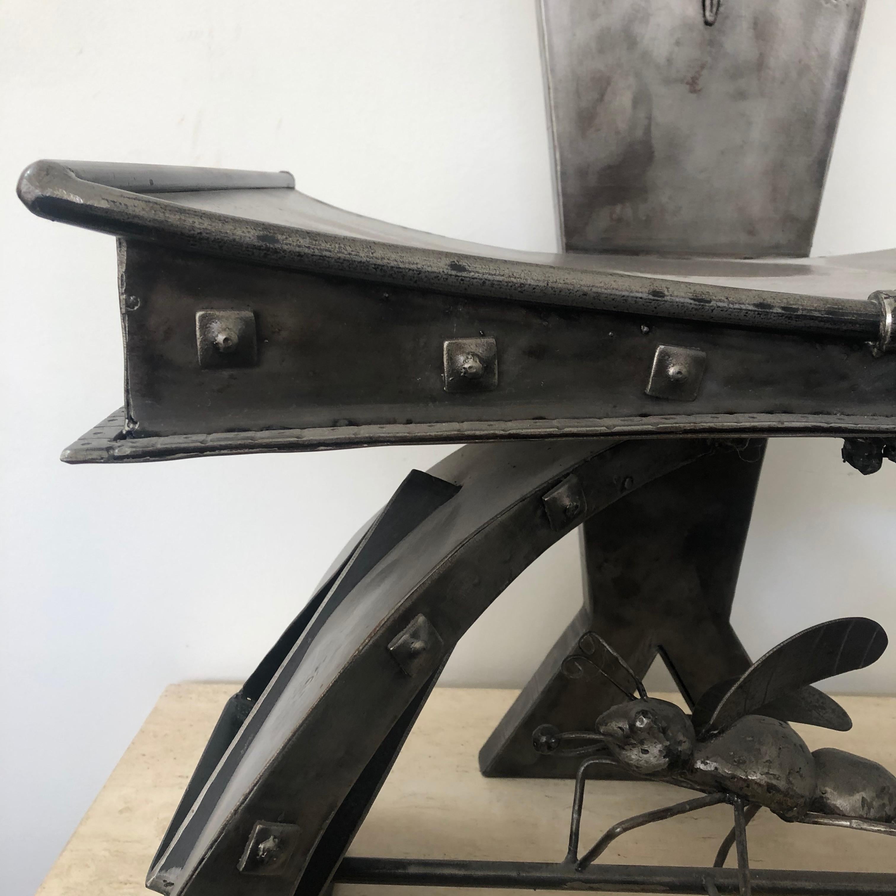 Paire de chaises d'entrée industrielles en acier Augosto Dionisi Fabbro en vente 3
