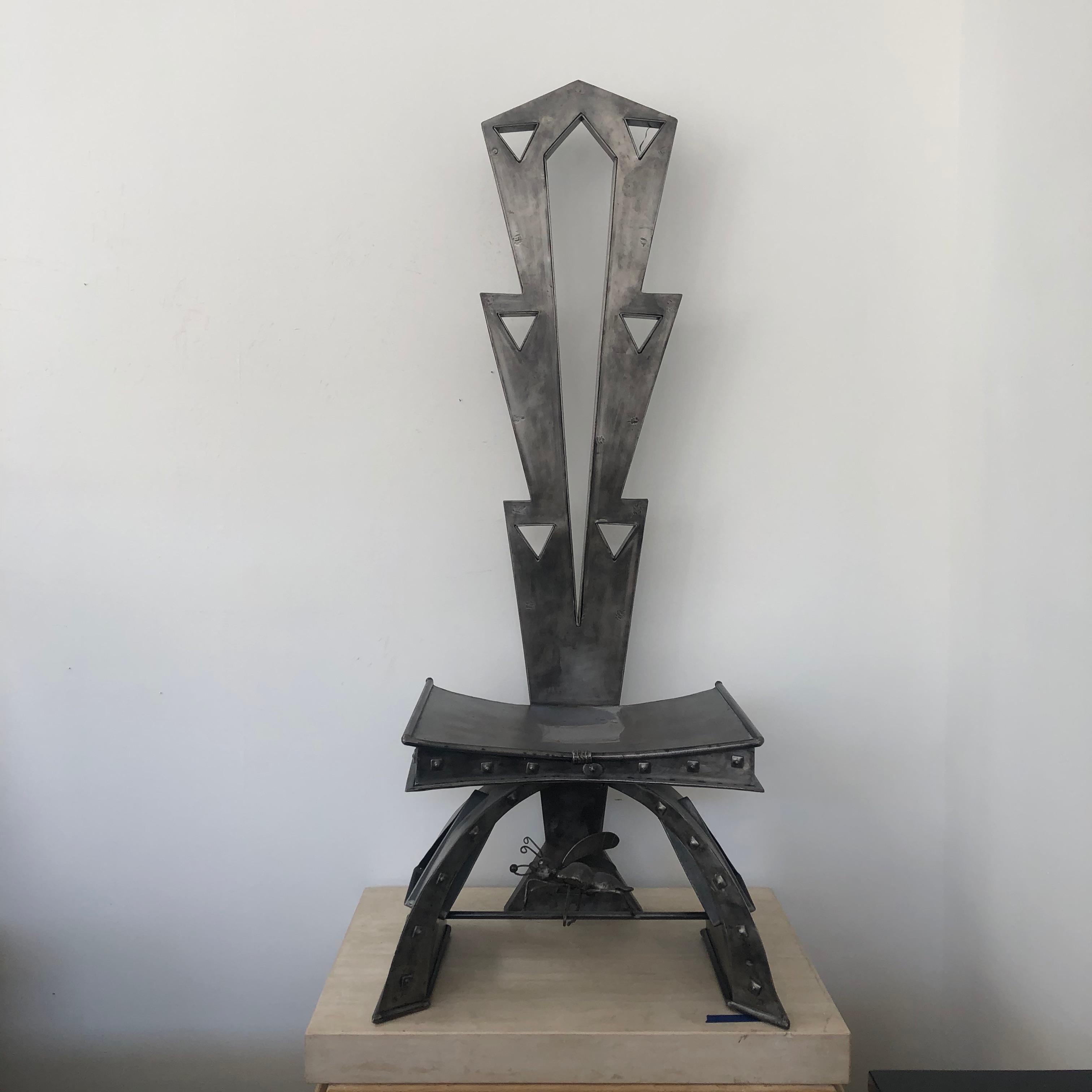 Acier Paire de chaises d'entrée industrielles en acier Augosto Dionisi Fabbro en vente