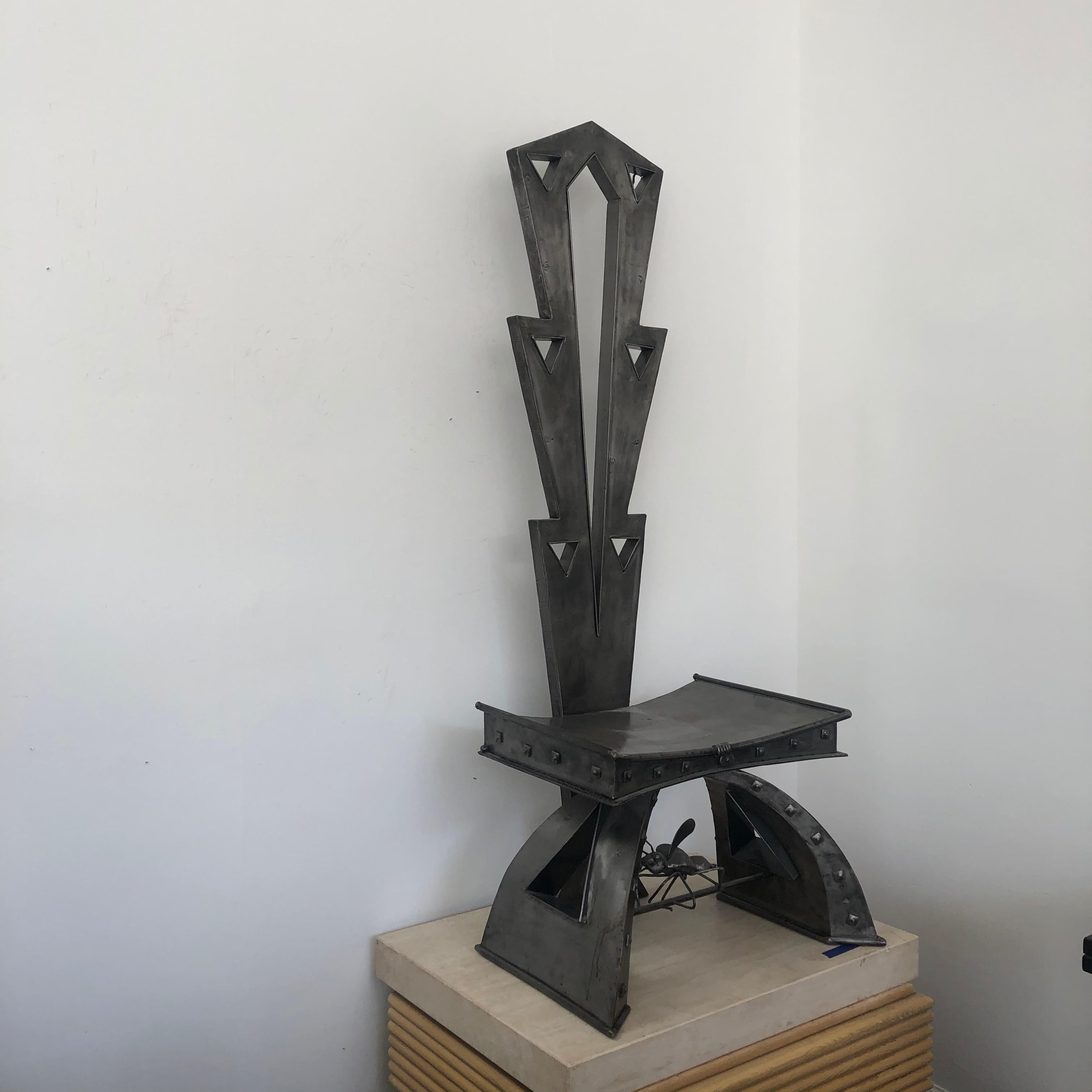 Paire de chaises d'entrée industrielles en acier Augosto Dionisi Fabbro en vente 1