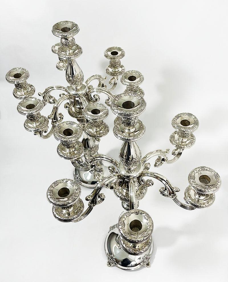 Austrian Pair of Austro-Hungarian Empire Silver Candelabras, 19th Century For Sale