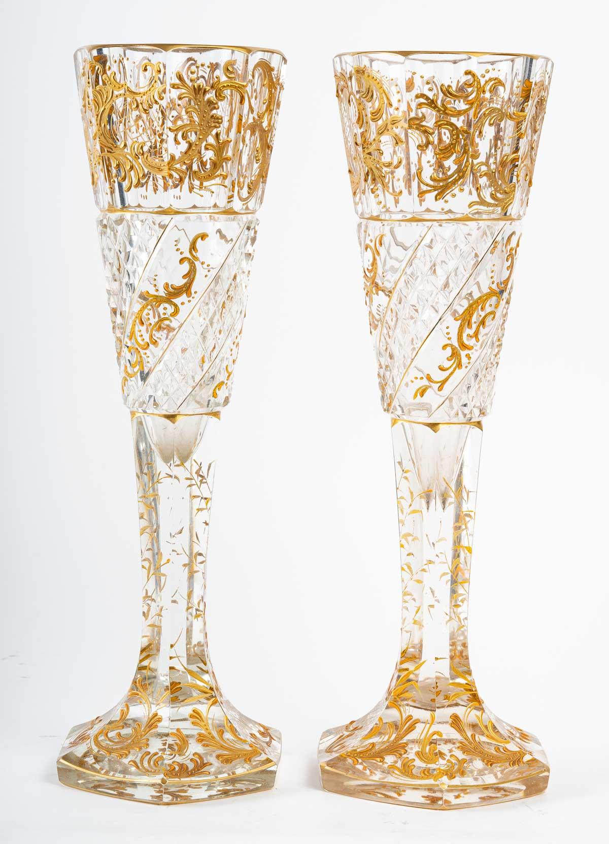 Pair of Baccarat Chased Crystal Vases 4