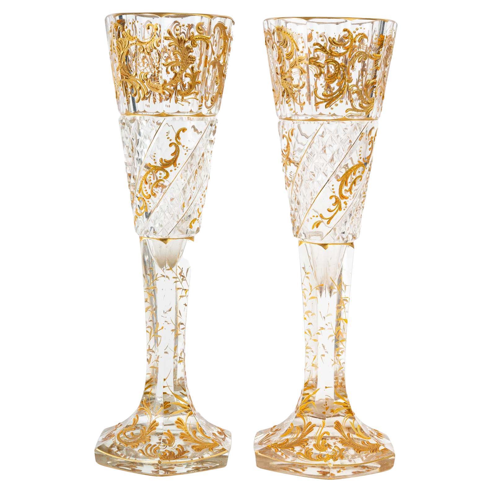 A pair of Baccarat chased crystal vases enamelled with gilt, 19th century, Napoleon III period.
 