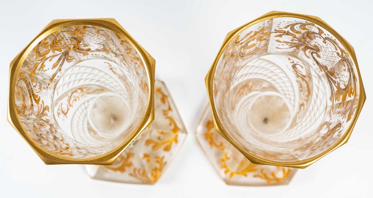French Pair of Baccarat Chased Crystal Vases For Sale